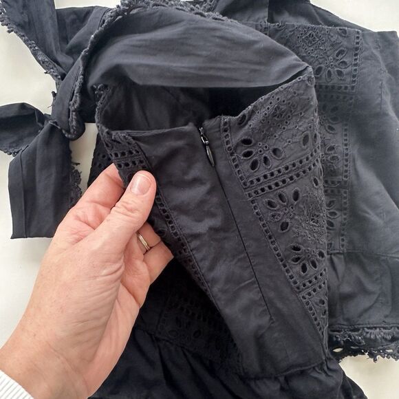 FARM Rio Ruffled Broderie Anglaise Tank Black Eyelet Tie Straps Medium $144 - Picture 10 of 12